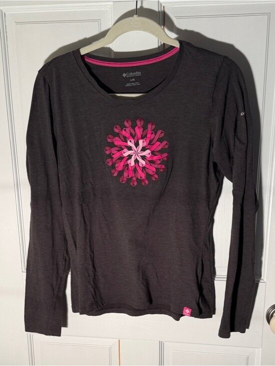 Tops - Women's Charcoal Long-Sleeve Tee, Fighting Breast Cancer Ribbons